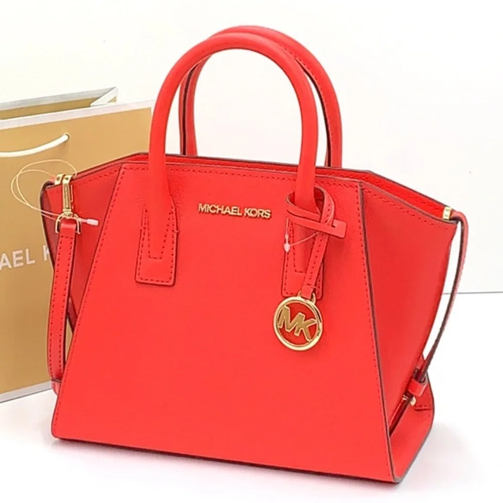 MICHAEL KORS AVRIL SMALL TOP ZIP SATCHEL CORAL RIFF COLOR